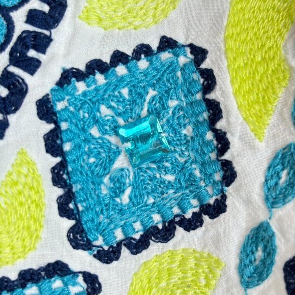 Catherine's Women's White Blue Embroidered Beaded‎ Boho Peasant Blouse Size 2X - Picture 6 of 11